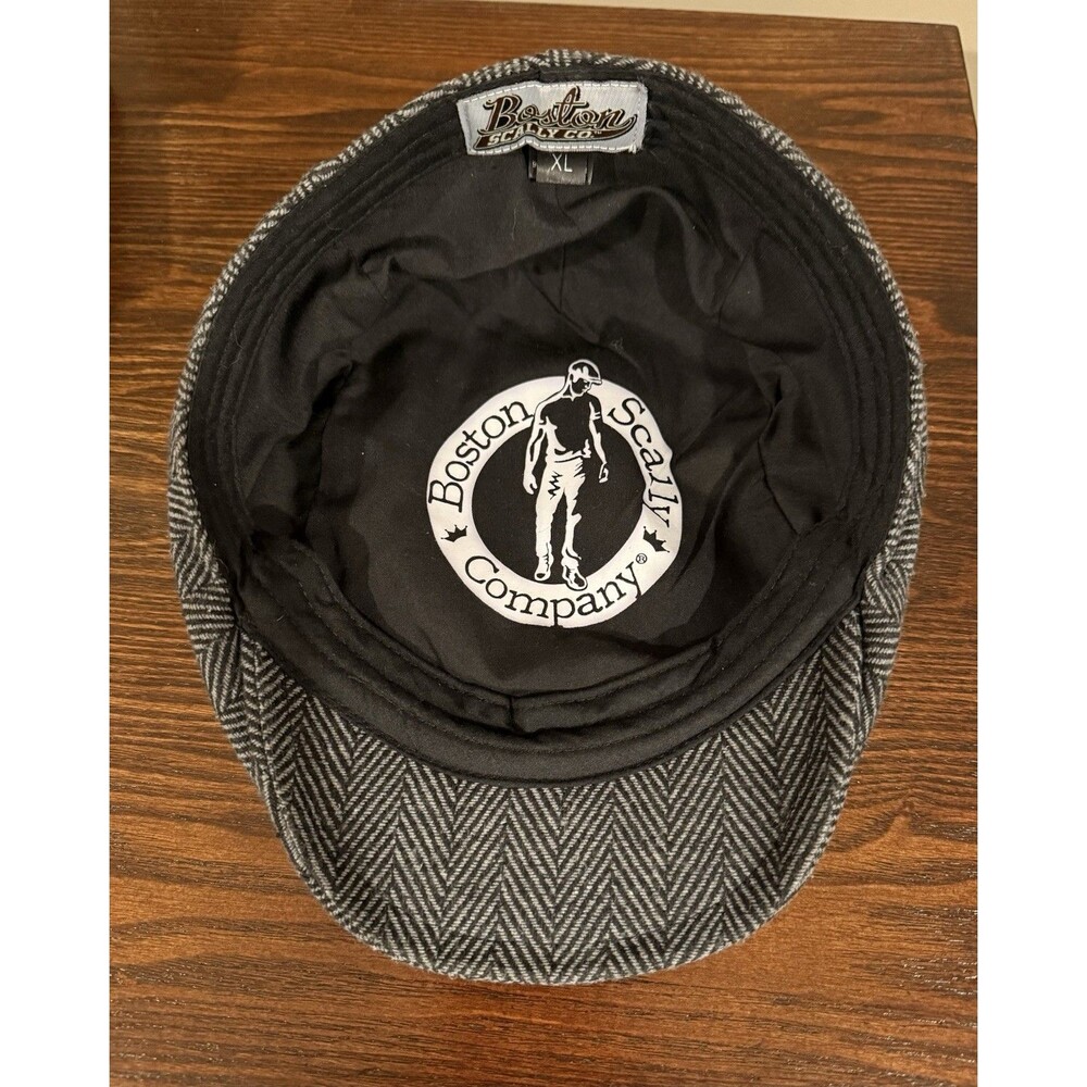 Boston Scally Co XL Flat Cap Grey Herringbone Peaky Blinders Newsboy Driver Hat - Picture 3 of 7